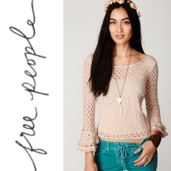 Free People Tops - Free People | Crochet Bell Sleeve Top Size Small
